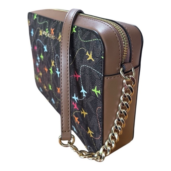 Michael Kors Jet Set Brown Multi East West Airplane Print Crossbody Bag, NWT - Picture 7 of 8